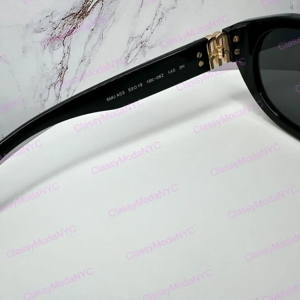 New MIU MIU Sunglasses Black Gold Rectangle Cat Eye Geometric Authentic
